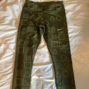 olive green reflective nike running leggings dry-fit